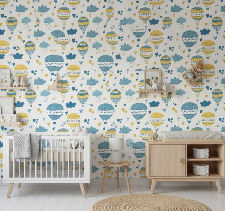 Carta da parati camera palloni colorati e nuvole - TenStickers