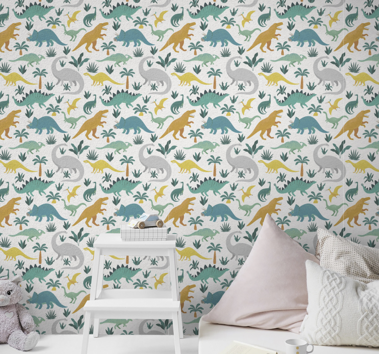 Carta da parati bambini Dinosauri con alberi - TenStickers