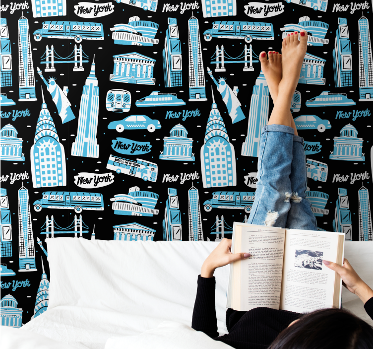 Carta da parati new york collage di icone urbane - TenStickers