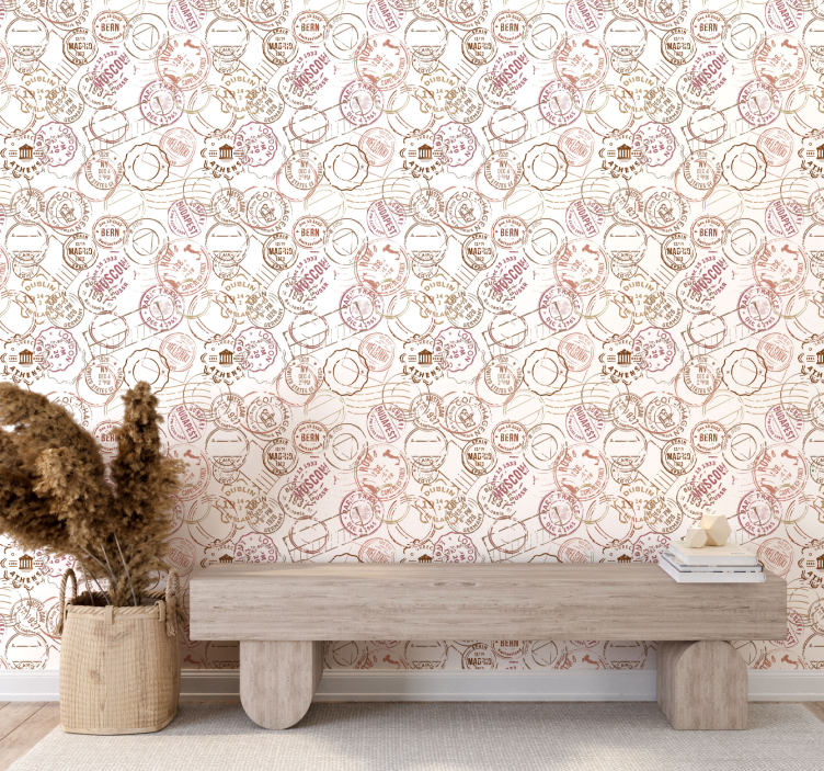 Carta da parati città francobolli d'epoca - TenStickers