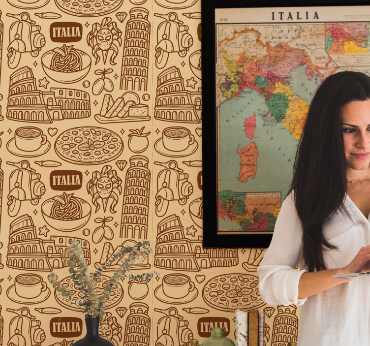 Carta da parati città schizzo di monumenti italiani - TenStickers