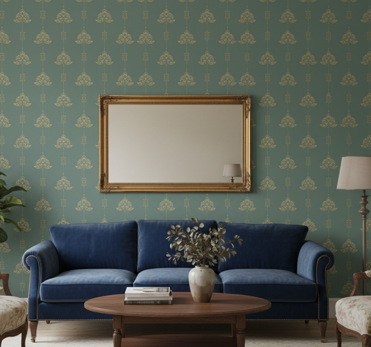 Carta da parati classica motivo teal stile floreale dorato - TenStickers