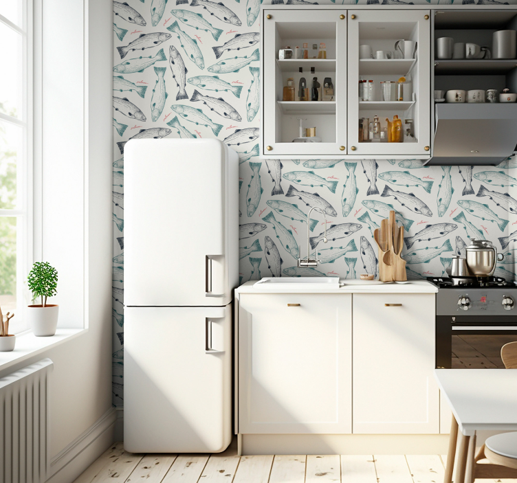 Carta da parati animali Modello di pesce salmone disegnato a mano - TenStickers