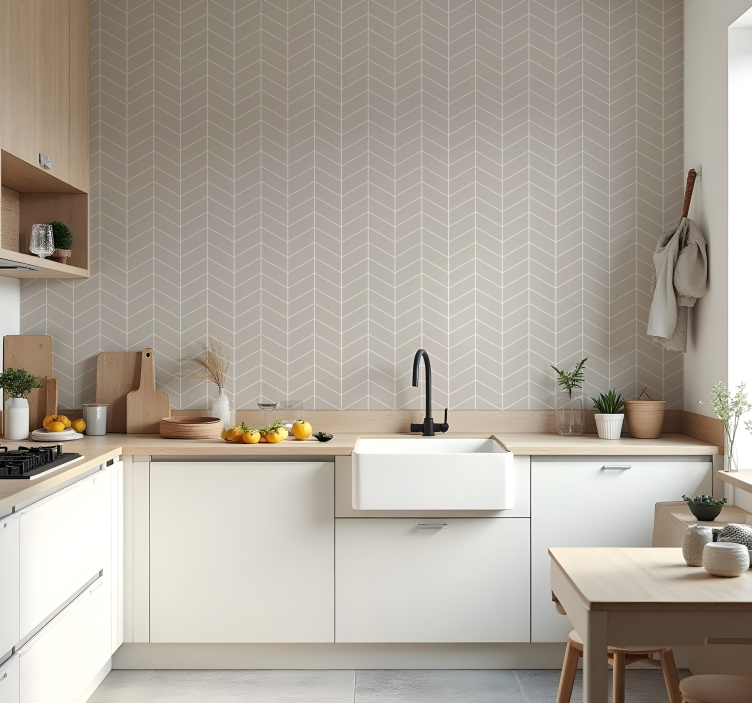 carta da parati cucina stile scandinavo beige e bianco - TenStickers