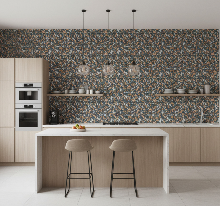 Carta da parati cucina terrazzo marrone e blu - TenStickers