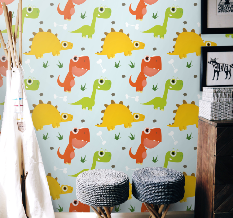 Carta da parati Dinosauri modelli di dinosauri giocosi - TenStickers