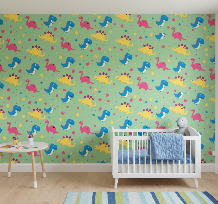 Carta da parati dinosauri stile colorato - TenStickers