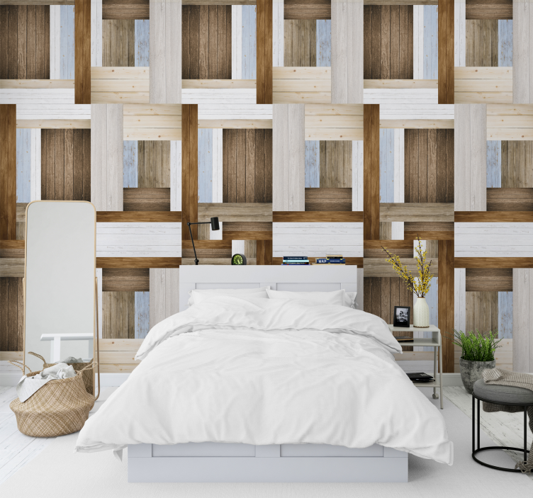 Carta da parati effetto legno motivo herringbone rustico - TenStickers