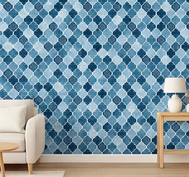 Carta da parati effetto piastrelle acquerello blu marocchino - TenStickers