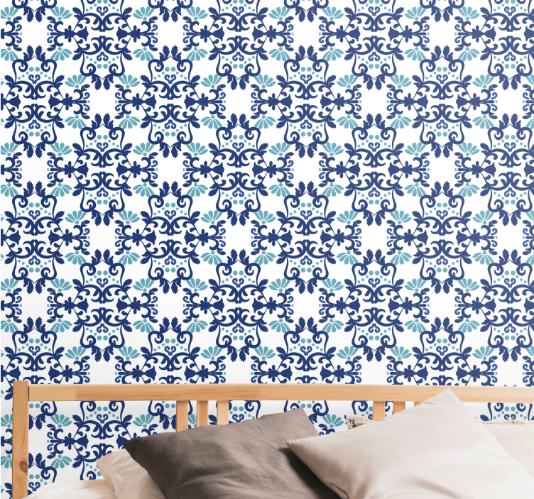 Carta da parati effetto piastrelle mosaico blu ornato - TenStickers