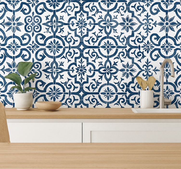 Carta da parati effetto piastrelle piastrelle blu marocchine - TenStickers