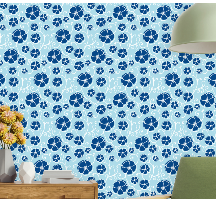 Carta da parati floreale piastrelle floreali blu - TenStickers
