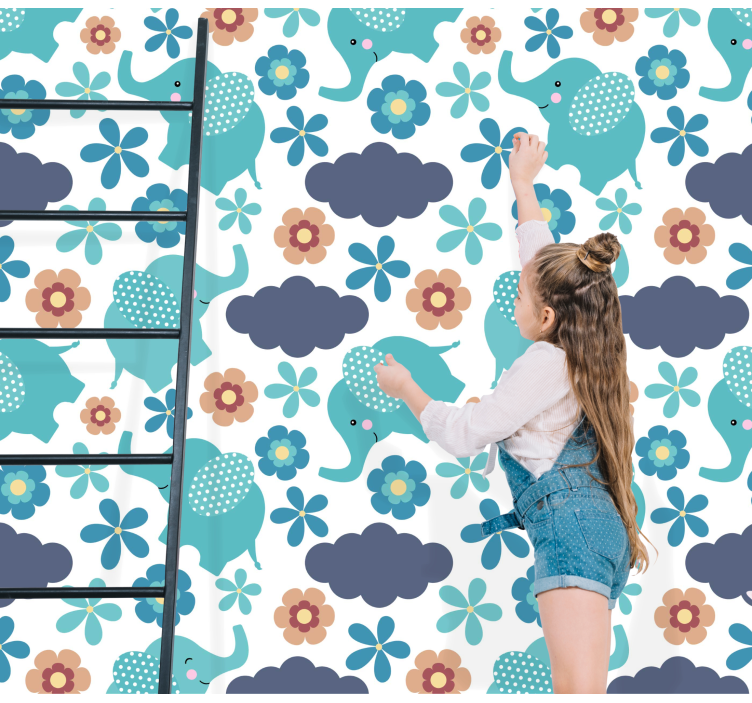 Carta da parati elefanti gioco floreale di elefanti - TenStickers