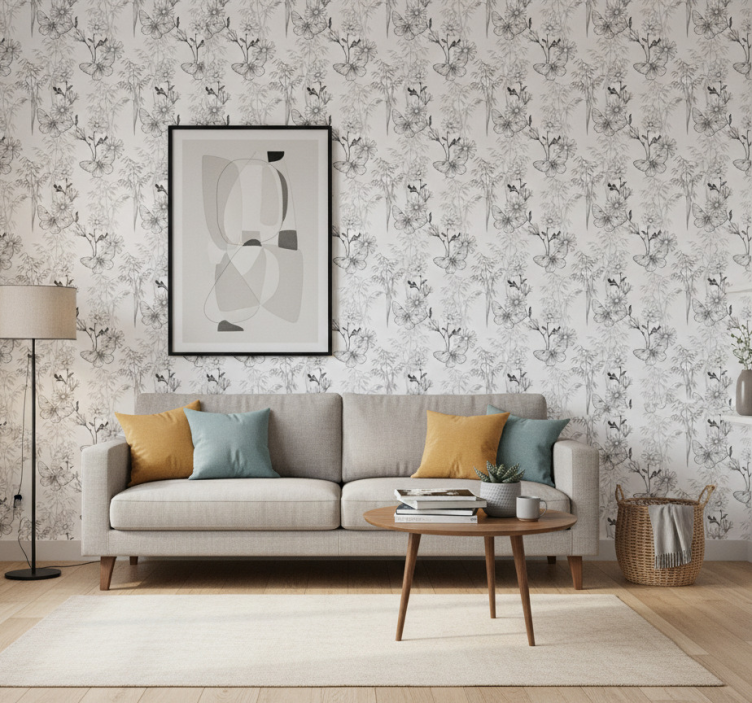 Carta da parati farfalle motivo fiori neri - TenStickers