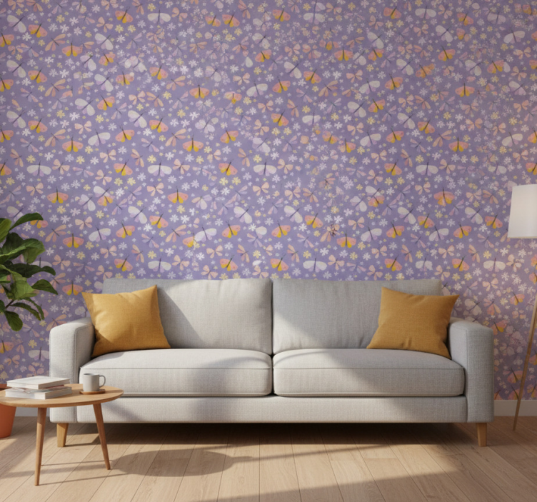 Carta da parati farfalle fiori viola eleganti - TenStickers