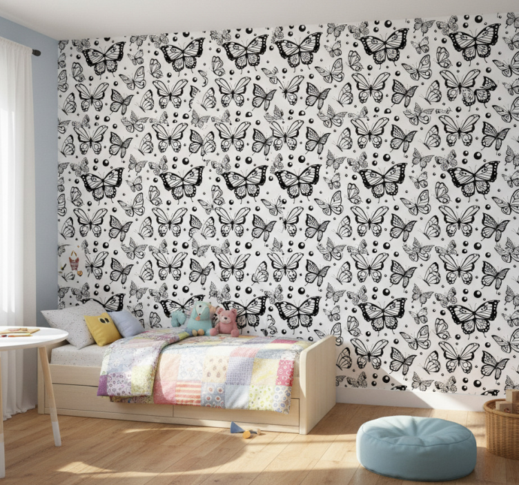 Carta da parati farfalle farfalle e pois monocolore - TenStickers