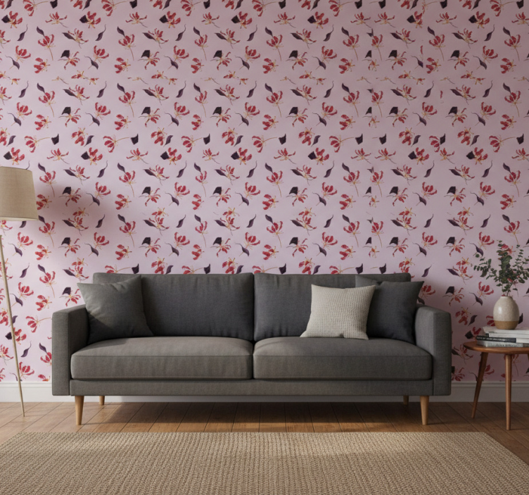 Carta da parati floreale design di gigli rossi a mano - TenStickers