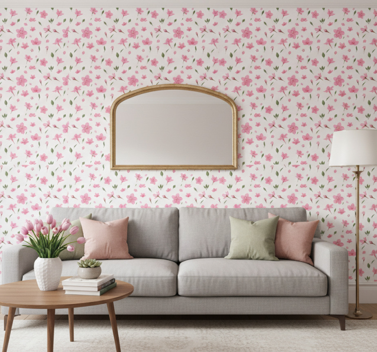 Carta da parati floreale fiori rosa pastello acquerello - TenStickers