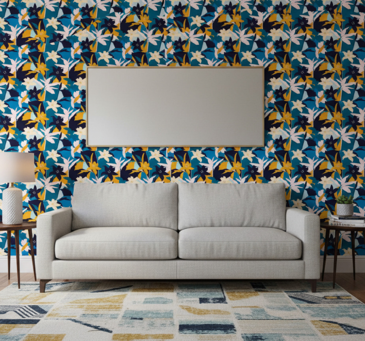 Carta da parati floreale gigli bianchi su sfondo blu - TenStickers
