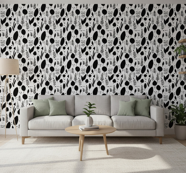 Carta da parati floreale immagini naturali in bianco e nero - TenStickers