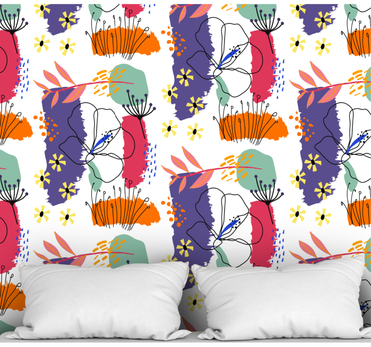 Carta da parati floreale modello di schizzo botanico - TenStickers