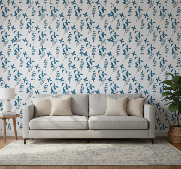 Carta da parati floreale motivo fiori blu - TenStickers