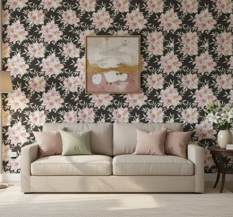Carta da parati floreale motivo fiori di loto acquerello - TenStickers