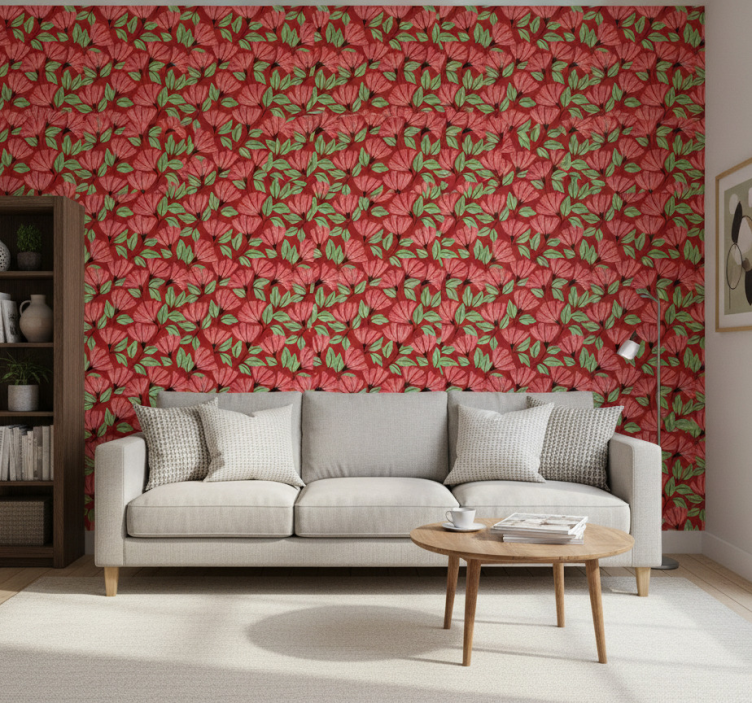 Carta da parati floreale motivo rosso vintage - TenStickers