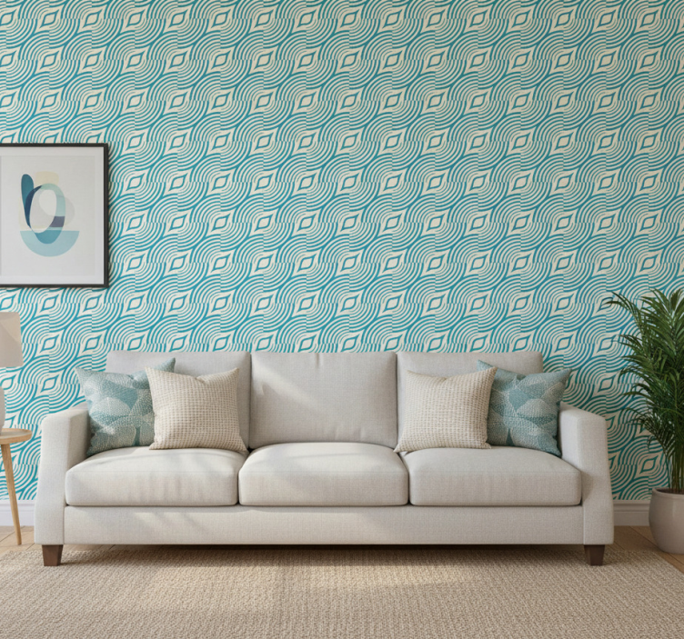 Carta da parati floreale righe blu mare - TenStickers