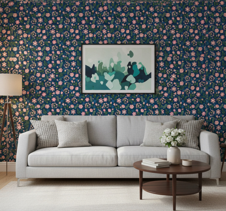 Carta da parati floreale stampa di fiori 'floflo' blu - TenStickers