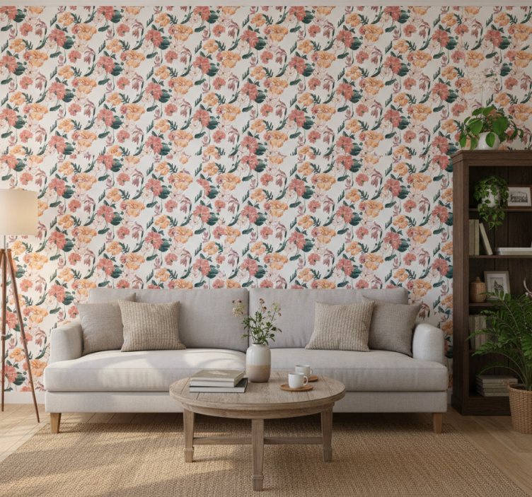 Carta da parati floreale stampa di fiori 'ziedi' bianca - TenStickers