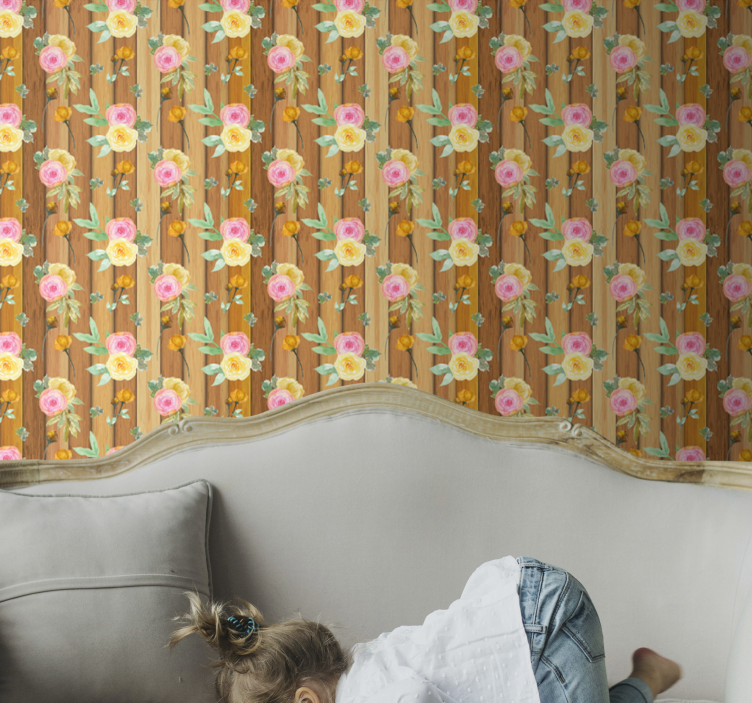 Carta da parati floreale strisce di fiori - TenStickers