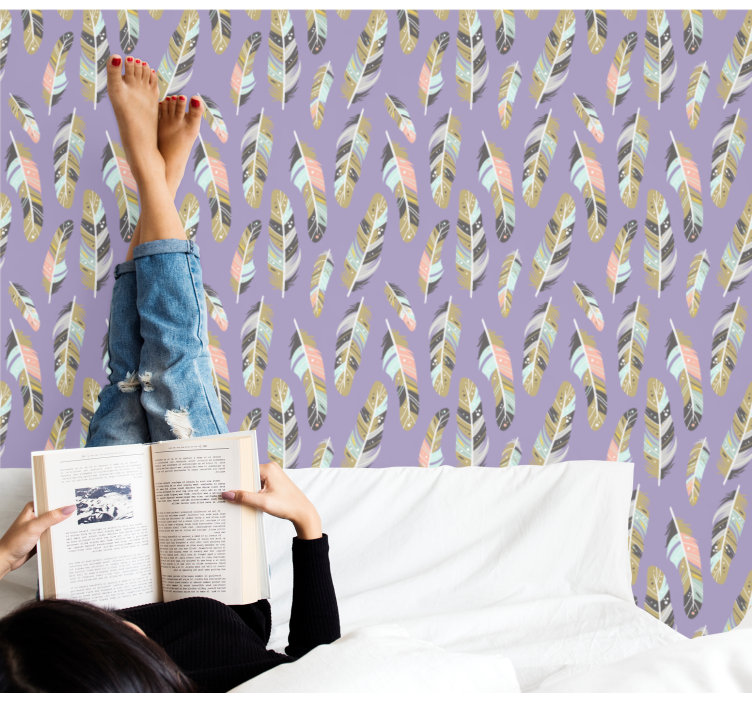 Carta da parati foglie motivi piumati - TenStickers