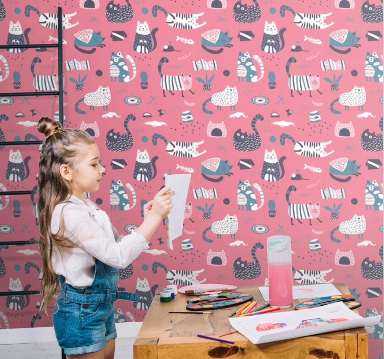 Carta da parati gatti illustrazione di gatti giocosi - TenStickers