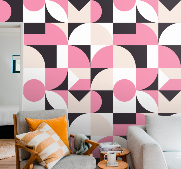 Carta da parati geometrica modello moderno rosa e nero - TenStickers