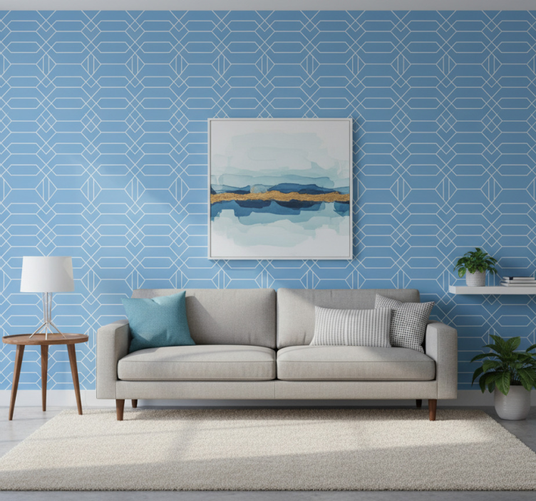 Carta da parati geometrica linee blu geometriche - TenStickers