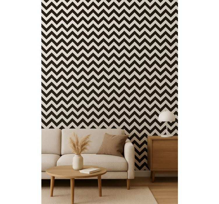 Carta da parati a righe verticali zigzag bianco e nero - TenStickers