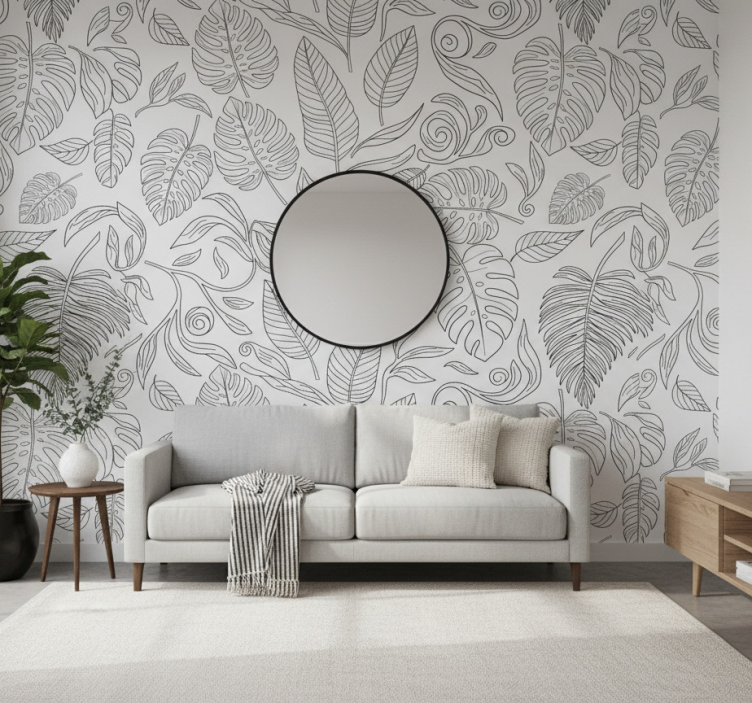 Carta da parati moderna botanica bianco e nero - TenStickers