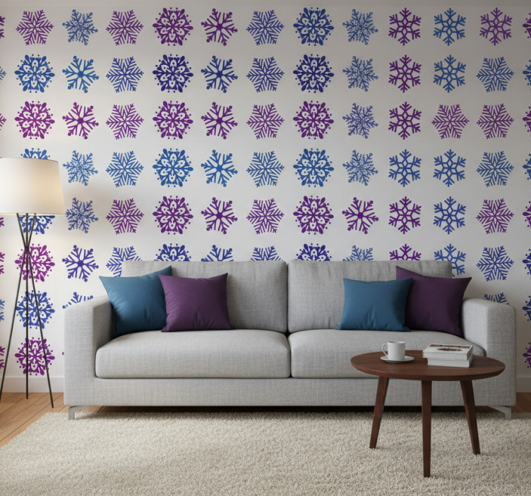 Carta da parati natalizia fiocchi di neve viola e blu - TenStickers