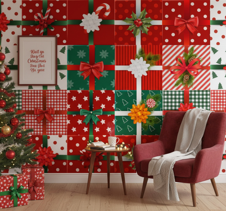 Carta da parati natalizia motivi regalo festivi - TenStickers
