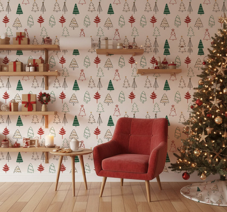 Carta da parati natalizia motivo alberi festivi - TenStickers