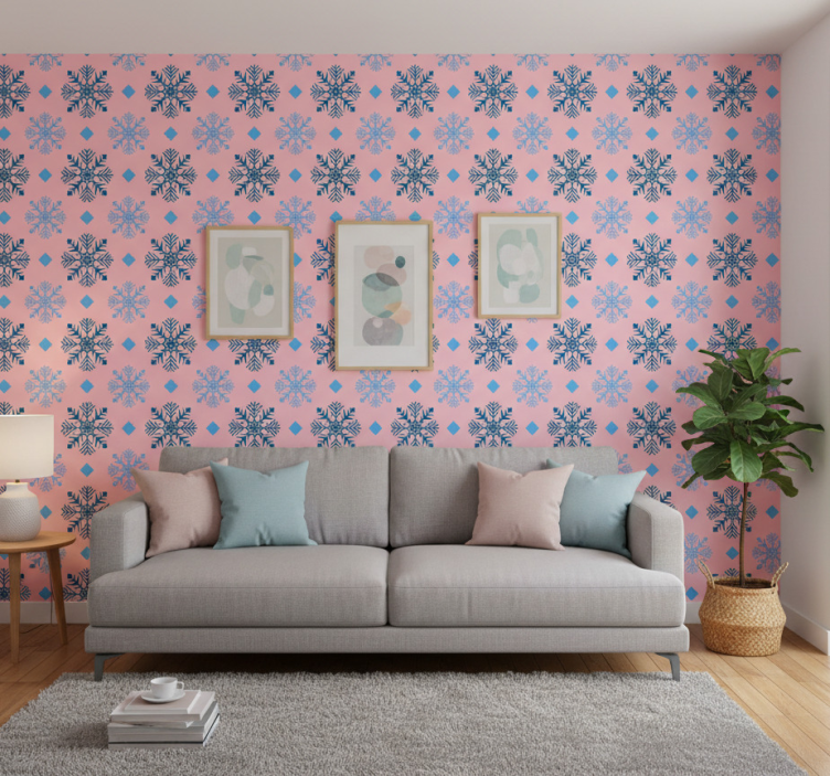 Carta da parati natalizia motivo fiocchi rosa e blu - TenStickers