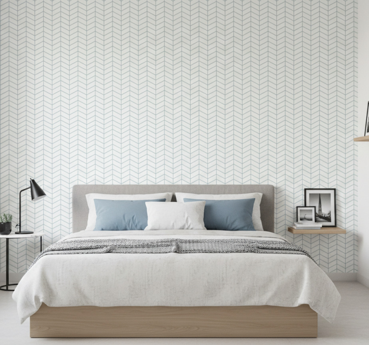 Carta da parati nordica linee zigzag blu su sfondo bianco - TenStickers