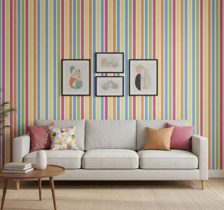 Carta da parati ornamentale a righe multicolori orizzontali - TenStickers