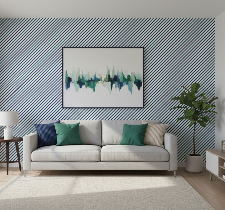 Carta da parati ornamentale righe diagonali blu - TenStickers