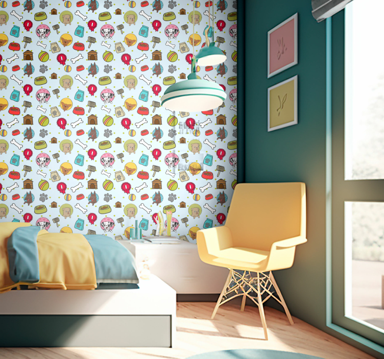 Carta da parati camera da letto Simboli di cucciolo di cane carin - TenStickers