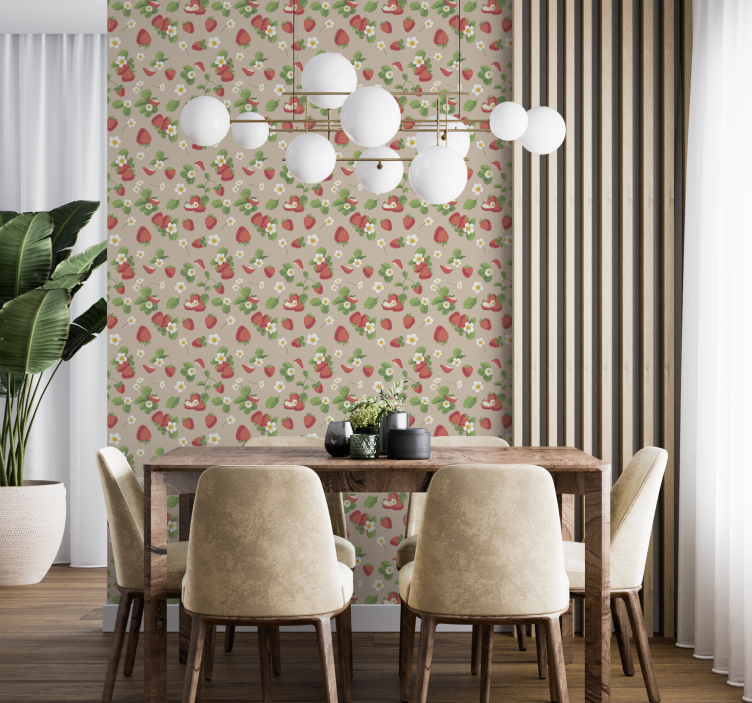 Carta da parati per sala da pranzo fragole e fiori - TenStickers