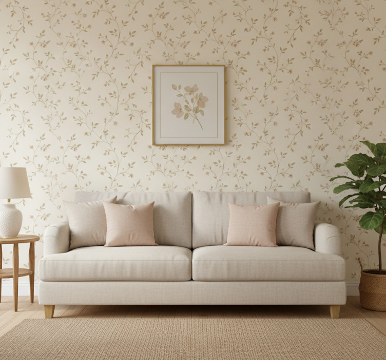 Carta da parati soggiorno sfondo bianco con fiori - TenStickers