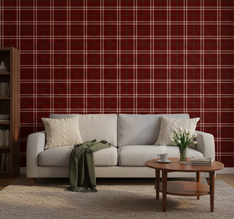 Carta da parati soggiorno superficie a motivo plaid - TenStickers