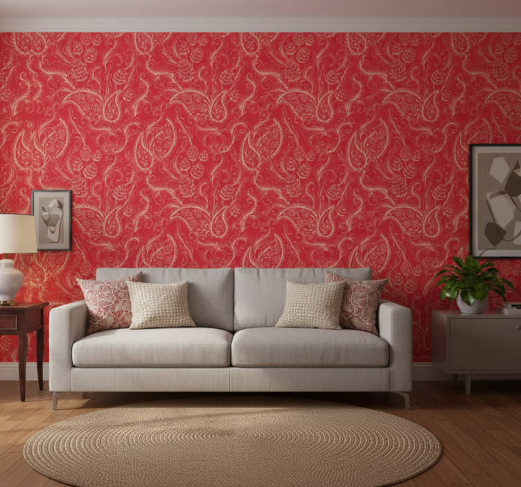 Carta da parati floreale illustrazione paisley rossa - TenStickers